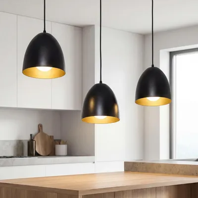 Obrázek produktu pro Závěsné světlo černé zlato výškově nastavitelné 3 světla E27 kovový retro design závěsná lampa jídelní stůl