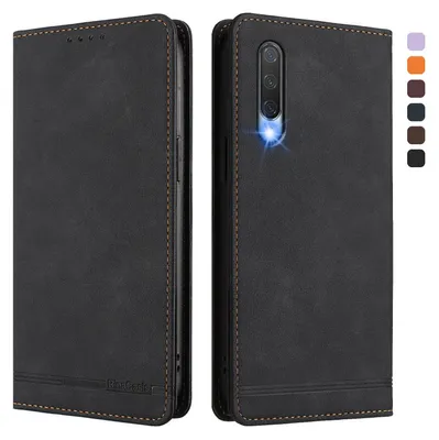 Image de Etui pour Xiaomi Mi CC9 / Mi 9 Lite, étui rétro en cuirPolyuréthaneavec support et fentes pour cartes de crédit Noir