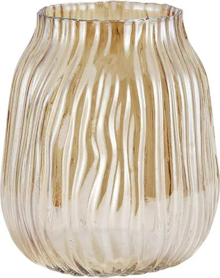 Image de Vase en verre – Vase à fleurs strié, 21 cm – Vase décoratif pour la table et le salon – Marron