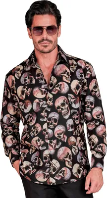 Produktbild von Hemd mit Totenköpfen für Herren Schwarz Halloween - XXL