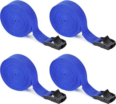 Image de Sangles de serrage bleues 4 x 4 m x 25 cm avec boucle à cliquet pour porte-vélos de voiture