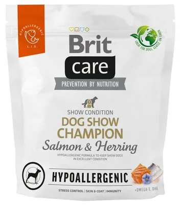 Produktbild von Brit Care Hypoallergenic Dog Show Champion Salmon & Herring 1kg – Hundefutter für Ausstellungshunde