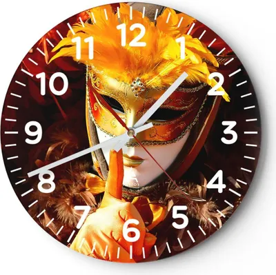 Produktbild von Wanduhr - Rund - Glasuhr - Venezianische Maske bunt Karneval - 40x40cm - Schleichendes Uhrwerk - Lautlos - zum Aufhängen bereit - Dekoration Modern - Wanddekoration aus Glas - C4AR40x40-0420