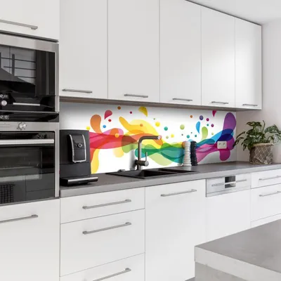 Produktbild von Dedeco Küchenrückwand Motiv: Abstrakt V1, 5mm Hartschaum Kunststoffplatte PVC als Spritzschutz Küchenwand Wandschutz wasserfest, inkl. UV-Lack matt, alle Untergründe, 220 x 60 cm