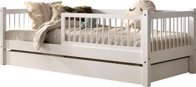 Produktbild von Daybett >Buche Massiv< in Buche massiv weiß lackiert - 207,5x68x97,5 (BxHxT)
