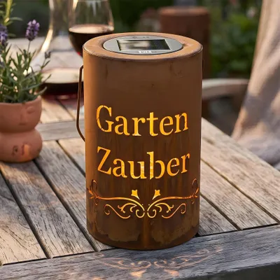 Produktbild von Solar Laterne Gartenzauber H20cm Gartenleuchte LED Windlicht Edelrost Solarleuchte Gartendeko Rost-Deko Garten Balkon