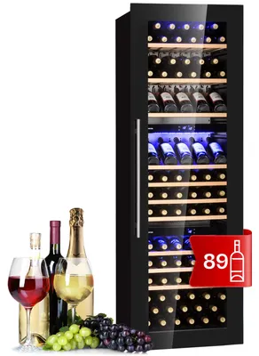 Zdjęcie produktu dla Chłodziarka na wino do zabudowy, wąska 246-litrowa lodówka na napoje, 3-strefowa chłodziarka na wino z przeszklonymi drzwiami, lodówka na piwo do użytku wewnętrznego/zewnętrznego, duża lodówka, 5-18°C, 89 butelek