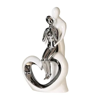 Immagine prodotto di Gilde Skulptur, Paar, "Romanze", Keramik, weiß, silberfarben, VE 1, B. 19.5 cm, H. 33.5 cm 36152 4001250361527
