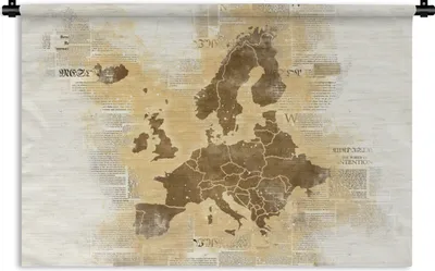 Produktbild von MuchoWow® Wandteppich Wandbehang Karte von Europa - Braun - Zeitung 150x100 cm Tapisserie Dekoration Wandtuch - Waschbar - Tapisserien - Wand-Decke