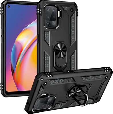 Produktbild von OPPO A94 4G Hülle, Dual Layer Robust Militäre Schutzhülle mit Ringhalterung Ständer für OPPO A94 4G/Reno5 F/F19 Pro/Reno5 Lite Schwarz