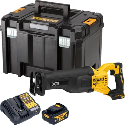 Immagine prodotto di Sega a gattoparo a batteria DeWalt DCS 386 M1T 18 V Brushless + 1 batteria 4,0 Ah + caricabatteria + TSTAK
