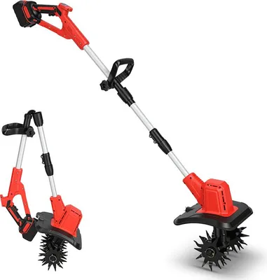 Produktbild von Faziango Akku-Bodenhacke Elektro Gartenfräse Kultivator für Gartenarbeit Beetpflege Bodenlockerung mit 2 Akkus Set