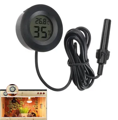 Produktbild von Rundes Einbau Digitales Thermo-Hygrometer mit Fühler,Temperatur & Luftfeuchtigkeit LCD Anzeige für Zigarrenkiste, Weinschrank & Terrarium,Schwarz