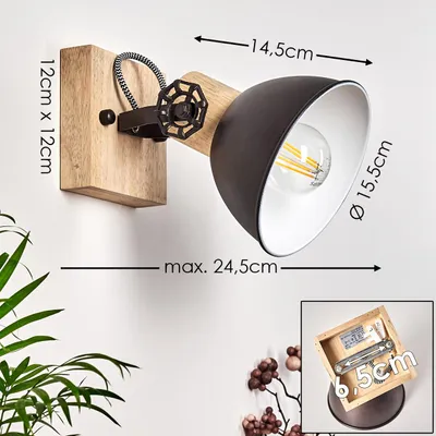 Produktbild von Cotes »Cotes« verstellbare Wandlampe aus Metall/Holz in Anthrazit/Weiß/Braun