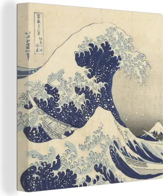 Produktbild von MuchoWow® - Leinwandbilder - Die große Kluft bei Kanagawa - Gemälde von Katsushika Hokusai, Wandbild, Wanddeko Bilder Wohnzimmer, 90x90 cm