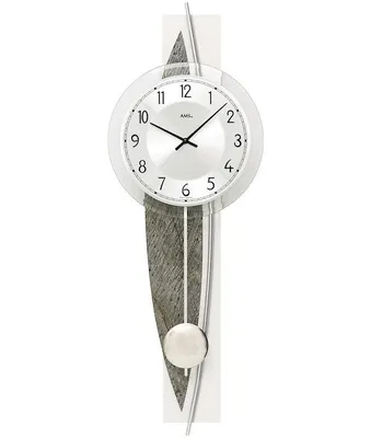 Immagine prodotto di AMS 7456 Orologio da parete al quarzo con pendolo argento Orologio a pendolo in legno con pietra naturale