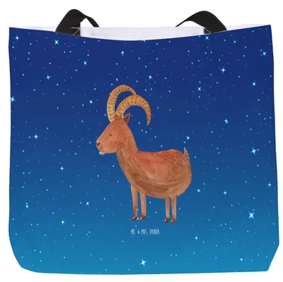 Produktbild von Mr. & Mrs. Panda Schultasche Sternzeichen Steinbock - Sternenhimmel Blau - Geschenk, Tote Bag, Geburtstag Januar, Ziege, Einkaufstasche, Laptoptasche, Bock, Tragetasche