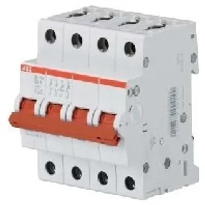 A four-pole circuit breaker with red levers.