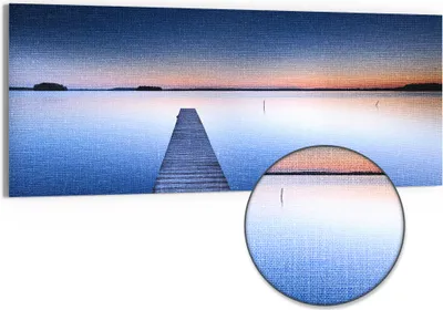 Produktbild von DEQORI Hybrid Leinwand Bild 125x50 cm 'Steg in die Dämmerung' Wandbild Glas flach modern