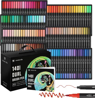 Productafbeelding van Mancola 140 kleuren fineliner voor aquarel - Dubbele punt voor volwassenen en kinderen - Tekenen - Schilderen