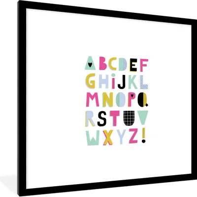 Produktbild von MuchoWow® Gerahmtes Poster Alphabet - Buchstaben - Weiß 40x40 cm - Poster mit Schwarzem Bilderrahmen Wandposter Rahmen Foto Bilder - Poster - Plakat im Rahmen