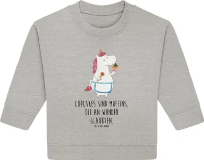 Produktbild von Mr. & Mrs. Panda Organic Baby Pullover Einhorn Küche 24. - 36. Monat - Heather Grey - Geschenk, Unicorn, Kuchen, Torte, Koch, Bullover, Muffin