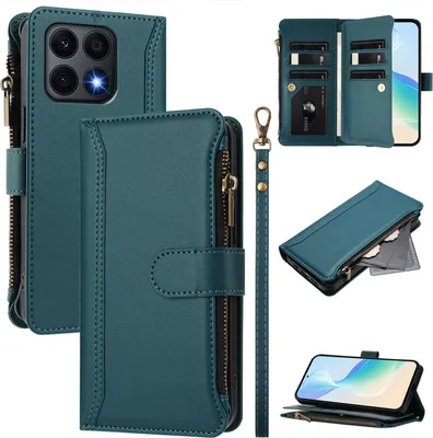 Produktbild von Handyhülle für Honor X8A Reißverschluss Geldbörse Kunstleder Klapphülle mit Kartensteckplatz, Ständer, Handschlaufe Grün