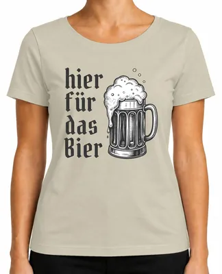 Produktbild von Hier für das Bier Bierkrug Trachtenshirt Lederhose JGA Damen T-Shirt, Natur, M