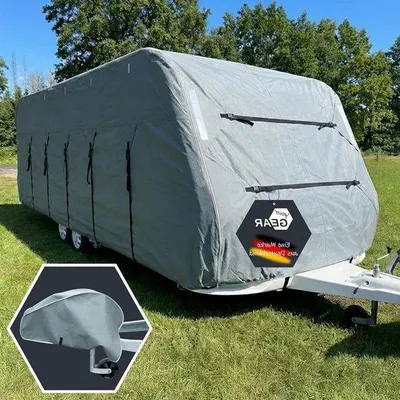 Image de Housse de protection pour caravane - Tissu respirant à quatre couches - 550 x 250 x 220 cm - Gris