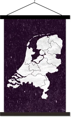 Produktbild von MuchoWow® Textilposter Karte Europa - Niederlande - Weiß 60x90 cm mit schwarzem Rahmen - Poster Wohnzimmer