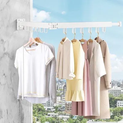 Image de Porte-vêtements pour linge avec 12 crochets - 90 cm - Idéal pour balcon, buanderie et salle de bain - Gain de place et pratique