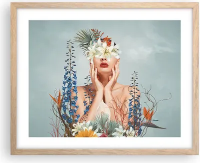 Produktbild von Gerahmtes Poster - Rahmen in heller Eiche - Surreal Frau Blumen - 50x40 cm - Wand Bild - Wanddeko - Wandbilder - Kunstposter - Wandposter - Bilderrahmen - Bilder - Kunstdruck - P2NAA50x40-4818