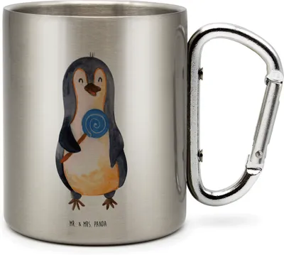 Produktbild von Mr. & Mrs. Panda Teetasse Pinguin Lolli - Transparent - Geschenk, Süßigkeiten, Süß, Thermobecher, Pinguine, Edelstahltasse, Teebecher, Edelstahl, Heißhunger, Becher Aus