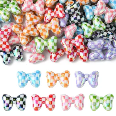 Produktbild von 40 Stück Tartan Schleifenperlen Acryl für DIY Schmuck & Dekoration