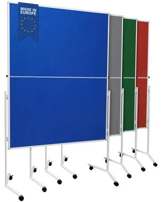 Produktbild von Moderationstafel FOLD - Filz-Metaplanwand 120x150 cm - klappbar Blau - Moderationswand mit Filz- Oberfläche & Rollen - mobil & beidseitig nutzbar