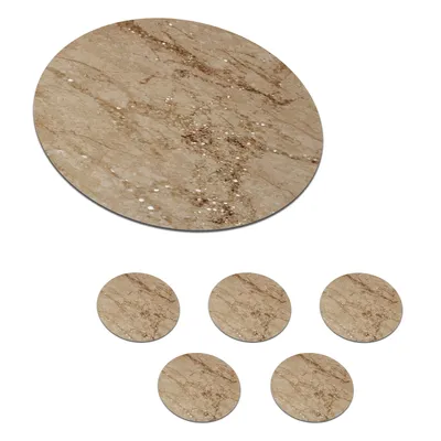 Obrázok produktu pre MuchoWow® Okrúhly sklenený podšálok, sada 6 ks Mramor - hnedý - vzory 10x10x0.3cm Podložky pod poháre - podložky pod nápoje - ochrana stolovej dosky -