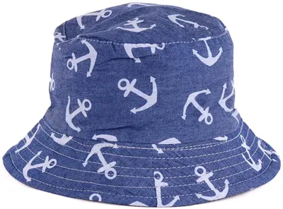Produktbild von Sonnenhut, Fischerhut mit Ankermuster, Bucket Hat, Fischerhüte, Sonnenhüte, Sonnenhuete Strandhut Schlapphut, Dunkelblau