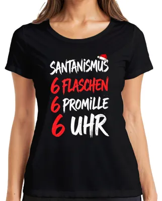 Obrázok produktu pre SANTANIZMUS 6 BOTTLES 6 PROMILLE Vtipný vianočný darček Dámske tričko, čierna farba, L