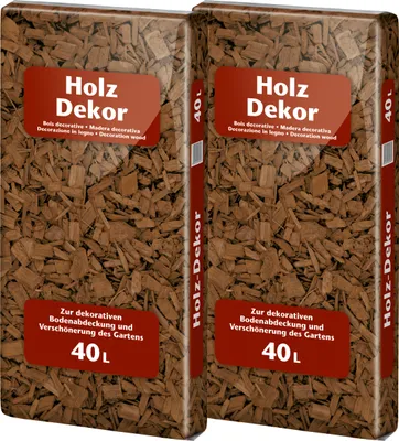 Produktbild von 2 x 40L Universal Holzdekor braun, Mulch, Rindenmulch, Bodenabdeckung, schütz vor Hitze, Austrocknen und Kälte