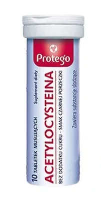Obrázok produktu pre Protego Acetylocysteina, 10 žuvacích tabliet - Doplnok stravy podporujúci dýchacie cesty a odstraňovanie nahromadenej hlienu.