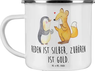 Produktbild von Mr. & Mrs. Panda Emaille Tasse Konflikte friedlich lösen - Weiß - Geschenk, Konfliktlösung, Trost, Vertrauem, aktives Zuhören, Zuversicht, Haferl, Teetasse, Unterstützung