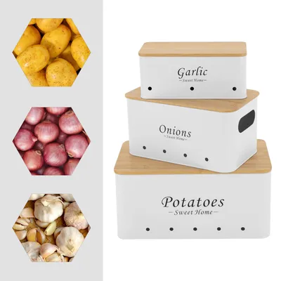 Produktbild von Behälter-Sets, Zwiebeln/Kartoffeln/Knoblauch Aufbewahrungsbehälter, 3Pcs Aufbewahrungsbox