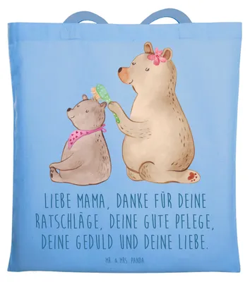 Produktbild von Mr. & Mrs. Panda Schultasche Bär Kind - Sky Blue - Geschenk, Mutter, Einkaufstasche, Shopping Tasche, Muttertag, Mama, Laptoptasche, Familie, Jutebeutel