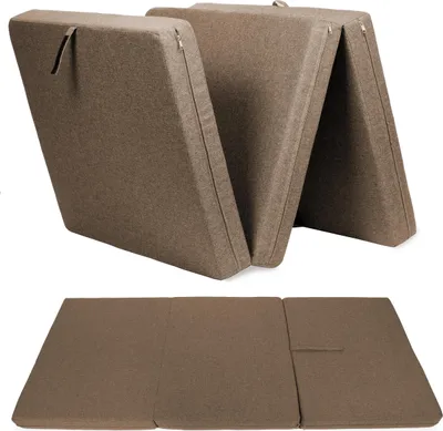 Produktbild von sunnypillow Premium Klappmatratze 80 x 195 x 15cm Braun | 3-teilige Faltmatratze mit abnehmbarem Bezug | Schaumstoff extra dick 15cm | Matratze faltbar klappbar Gästematratze Reisematratze |
