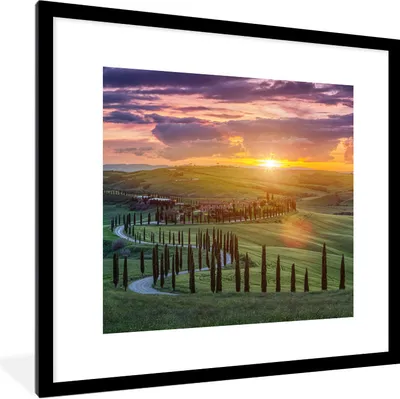 Produktbild von MuchoWow® Gerahmtes Poster Italien - Sonnenuntergang - Toskana 40x40 cm - Poster mit Schwarzem Bilderrahmen Wandposter Rahmen Foto Bilder - Poster - Plakat im Rahmen