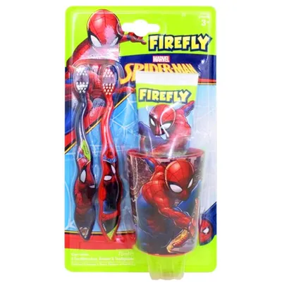 Produktbild von Marvel Spiderman Zahnpflege Set für Kinder mit 2 Zahnbürsten Zahnpasta Becher Firefly für Mundhygiene