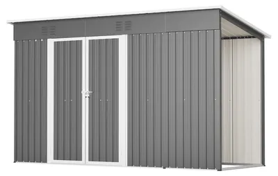 Productafbeelding van Metallische tuinhuis - 311 x 123 x 181 cm, dubbele deur, ventilatie, verzinkt staal