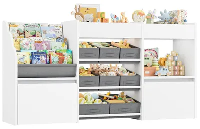 Produktbild von Kinderregal mit Bücherregal und 2 Spielzeugkisten Weiß MDF