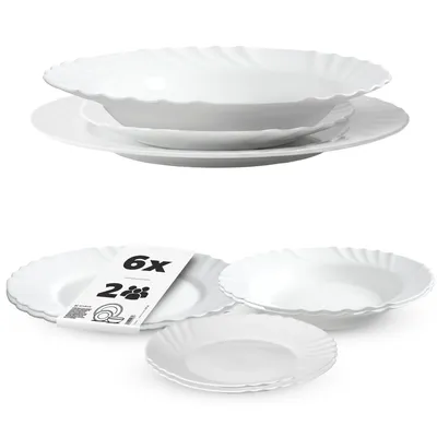 Produktbild von KADAX Geschirrservice 6-teilig, Geschirrset für 2 Personen, Tafelservice mit Suppenteller, Dessertteller & Speiseteller, Tellerset aus Opalglas, Geschirr Set (Weiß)