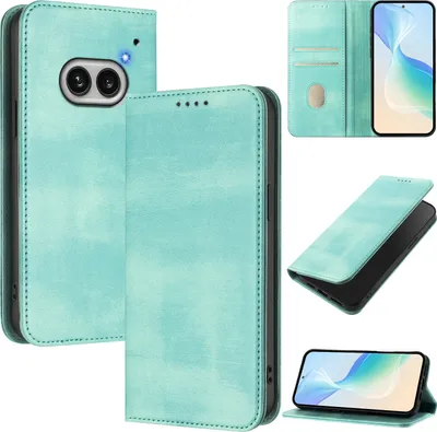 Produktbild von Handyhülle für Nothing Phone 2A, Vintage Leder RFID Schutz Kartenfach Standfunktion Magnetische Klapphülle Türkis